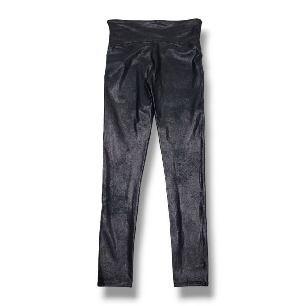 Spanx Faux Leather Leggings Womens Small Black Shaping Pull On - Picture 3 of 7